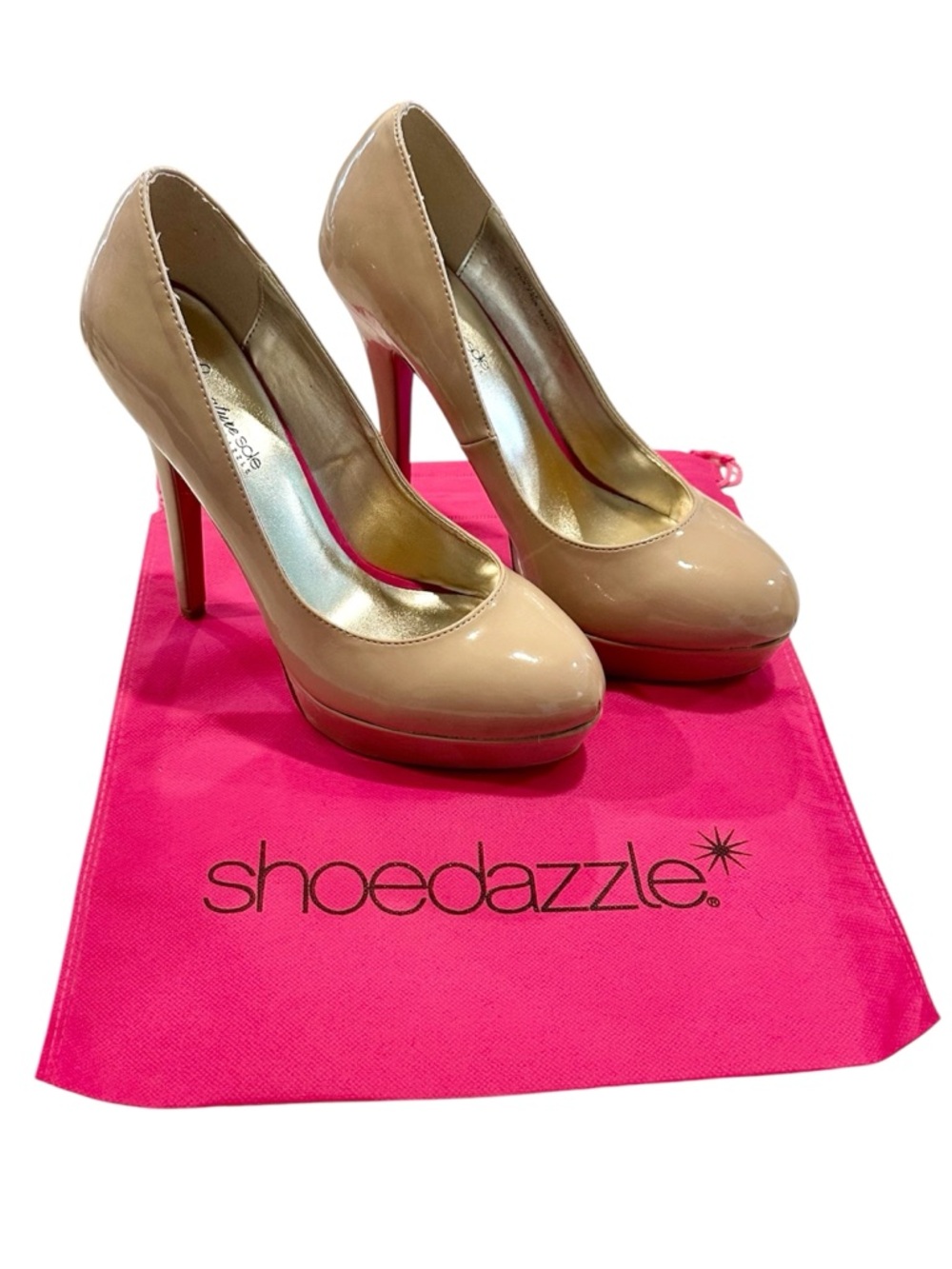 Shoe Dazzle Chanelle Nude Patent Platform Pump - Women's High Heel - Size: 9.5